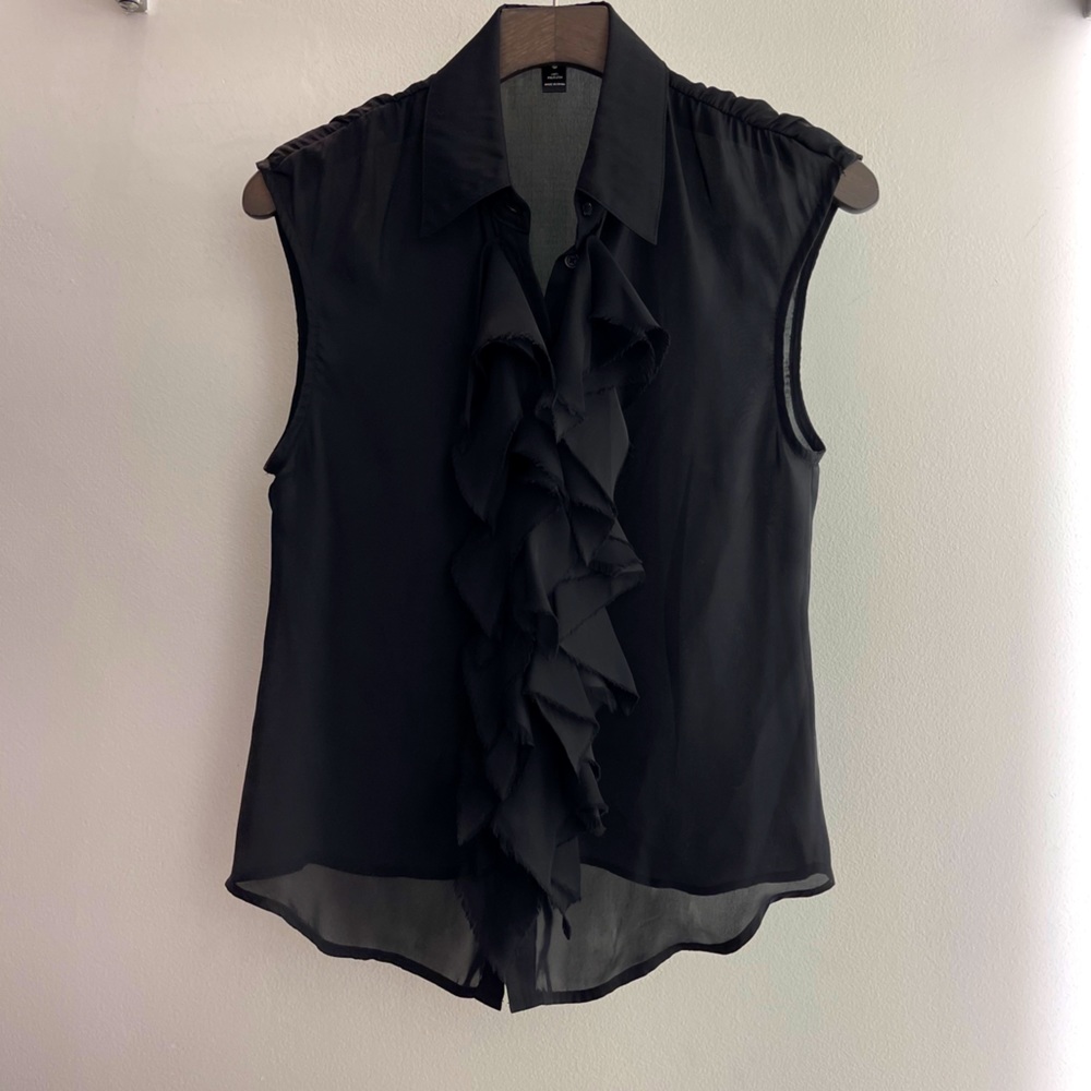 AQUA WOMENS S/L RUFFLE BLOUSE SZ. S